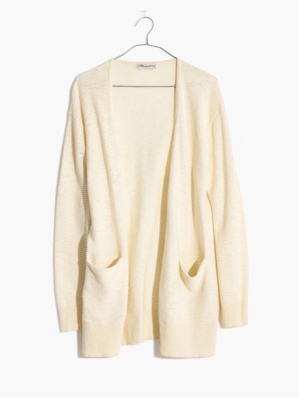 Madewell Summer Ryder Cardigan Sweater Stripe Pearl Ivory Open-Front Pocket SZ M